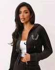 True Religion Hoodie Crystal Velour Zip Jet Black