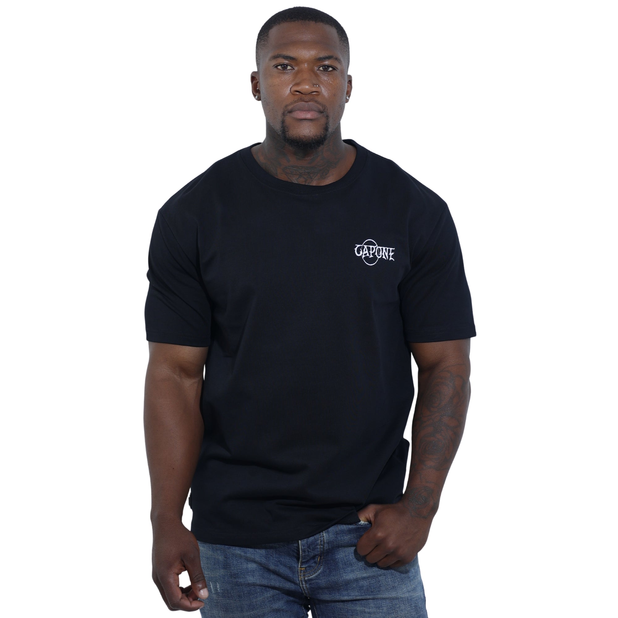 Capone T-Shirt Mexican Embroidered Viva La Mexico Black-Blue-AL Capone Premium