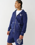 True Religion Big T Slub Zip Up Hoodie Medieval Blue