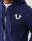 True Religion Big T Slub Zip Up Hoodie Medieval Blue