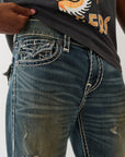 True Religion Ricky Super T Flap 34In Menswear Dark Wash With Rips