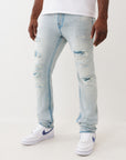 True Religion Jeans Stacked Rocco Big T Nf Travel Breeze Lt Wash W/ Rips