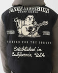 TRUE RELIGION JACKET VARSITY HOODED PUFFER JET BLACK-GRANITE GREY