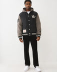 TRUE RELIGION JACKET VARSITY HOODED PUFFER JET BLACK-GRANITE GREY