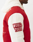 TRUE RELIGION JACKET VARSITY HOODED PUFFER RED-WINTER WHITE