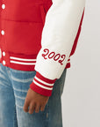 TRUE RELIGION JACKET VARSITY HOODED PUFFER RED-WINTER WHITE