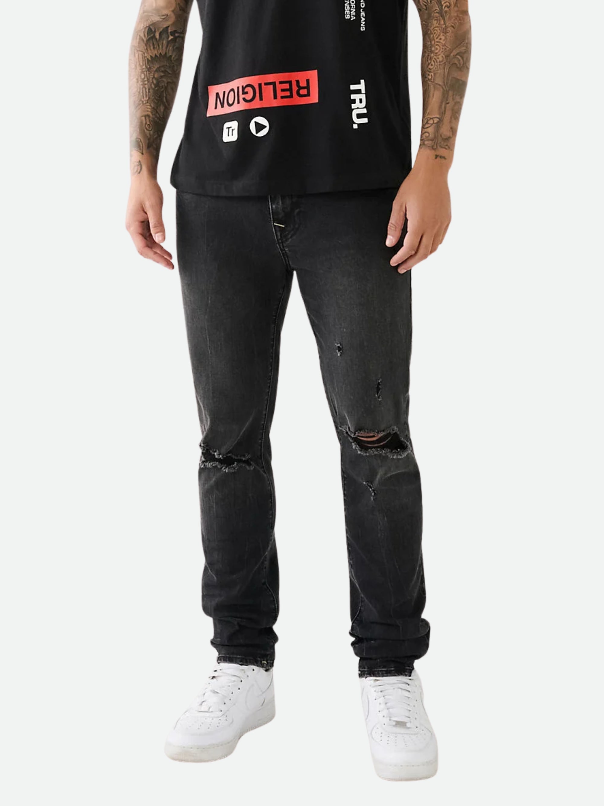 True Religion Jeans Rocco High Rock Rips Black Wash-AL Capone Premium
