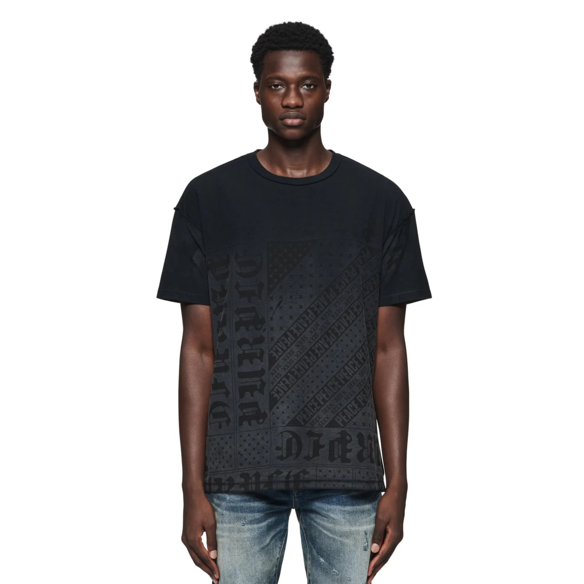 Purple T-Shirt Allover Shadow Print Black-AL Capone Premium