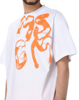 Msgm T-Shirt Brushed Logo White-Orange