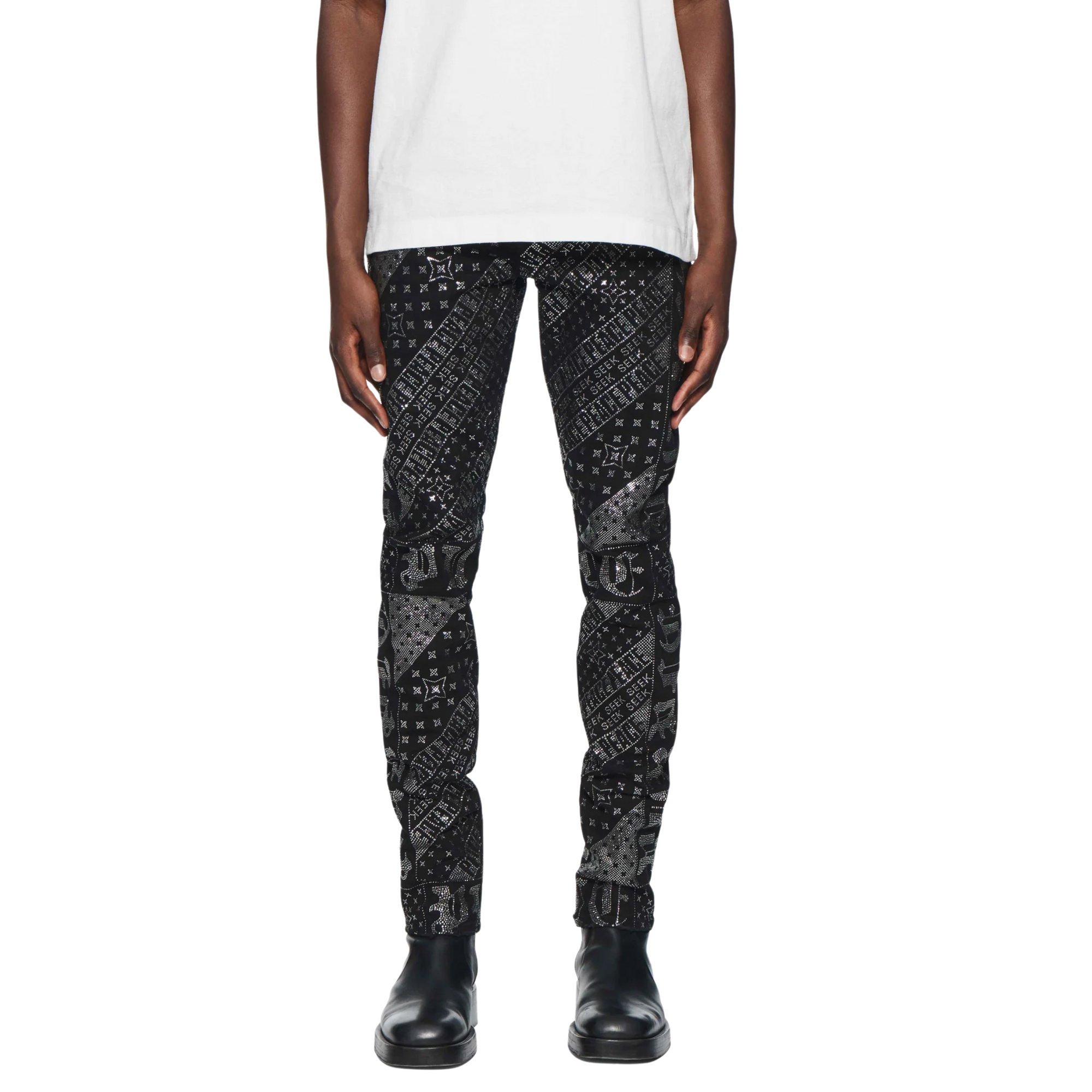 Purple Jeans Allover Print Logo Black-AL Capone Premium