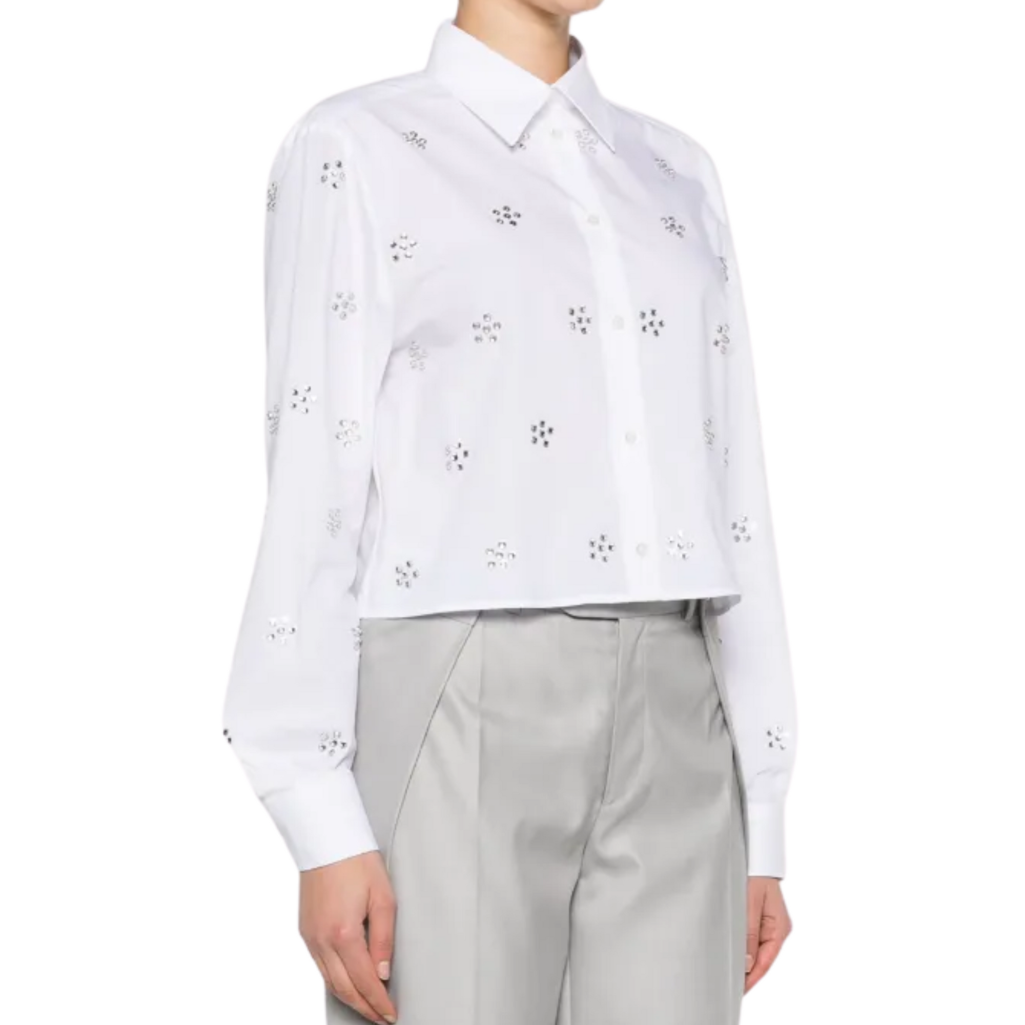 Msgm Shirt Ladies Allover Stud Flowers White-AL Capone Premium