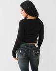 True Religion Scoop Neck Ls Henley Rib Top Jet Black-AL Capone Premium