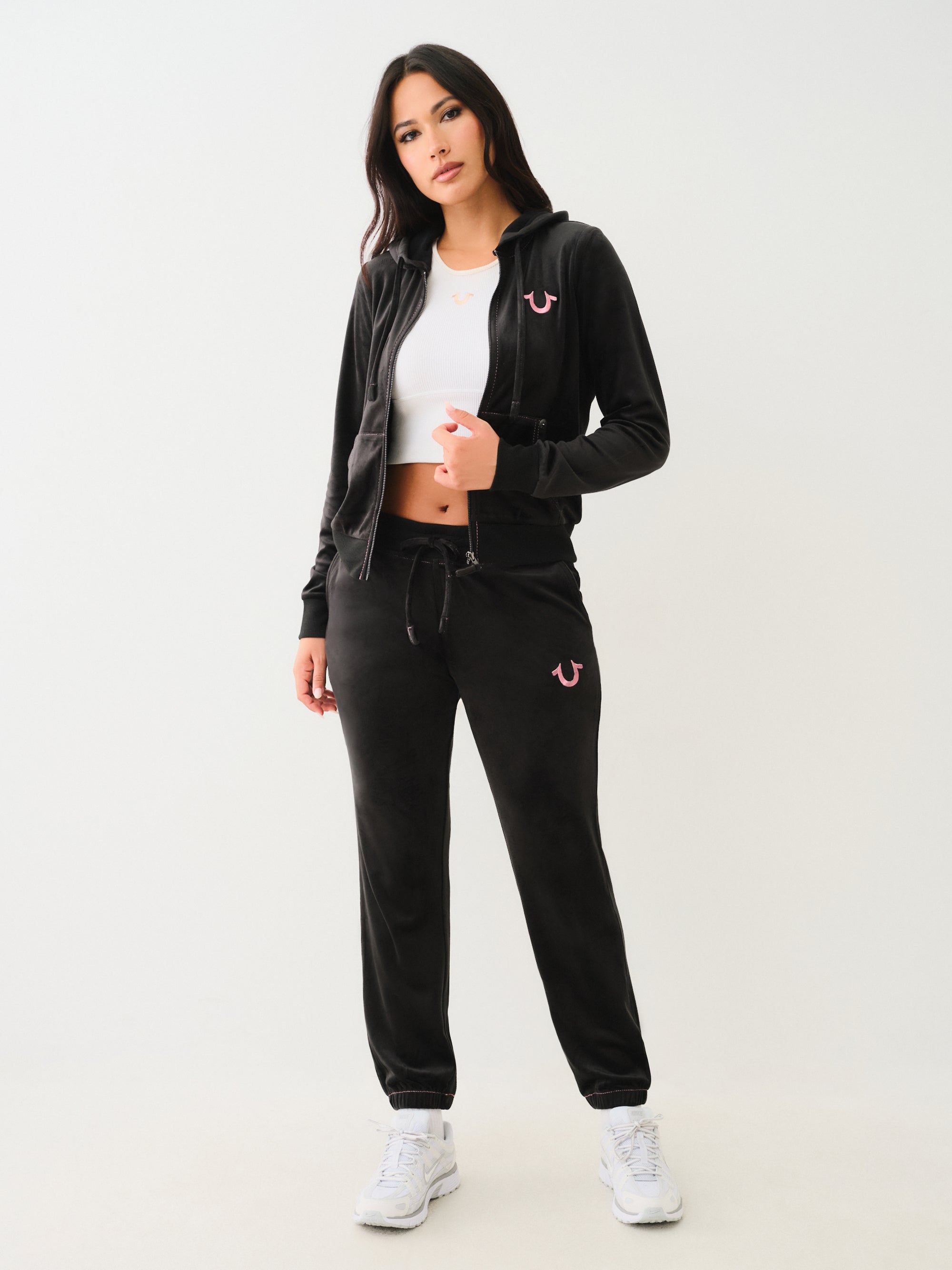 True Religion Velour Lurex Big T Zip Hoodie Jet Black – AL Capone