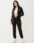 True Religion Velour Lurex Big T Zip Hoodie Jet Black