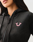 True Religion Velour Lurex Big T Zip Hoodie Jet Black