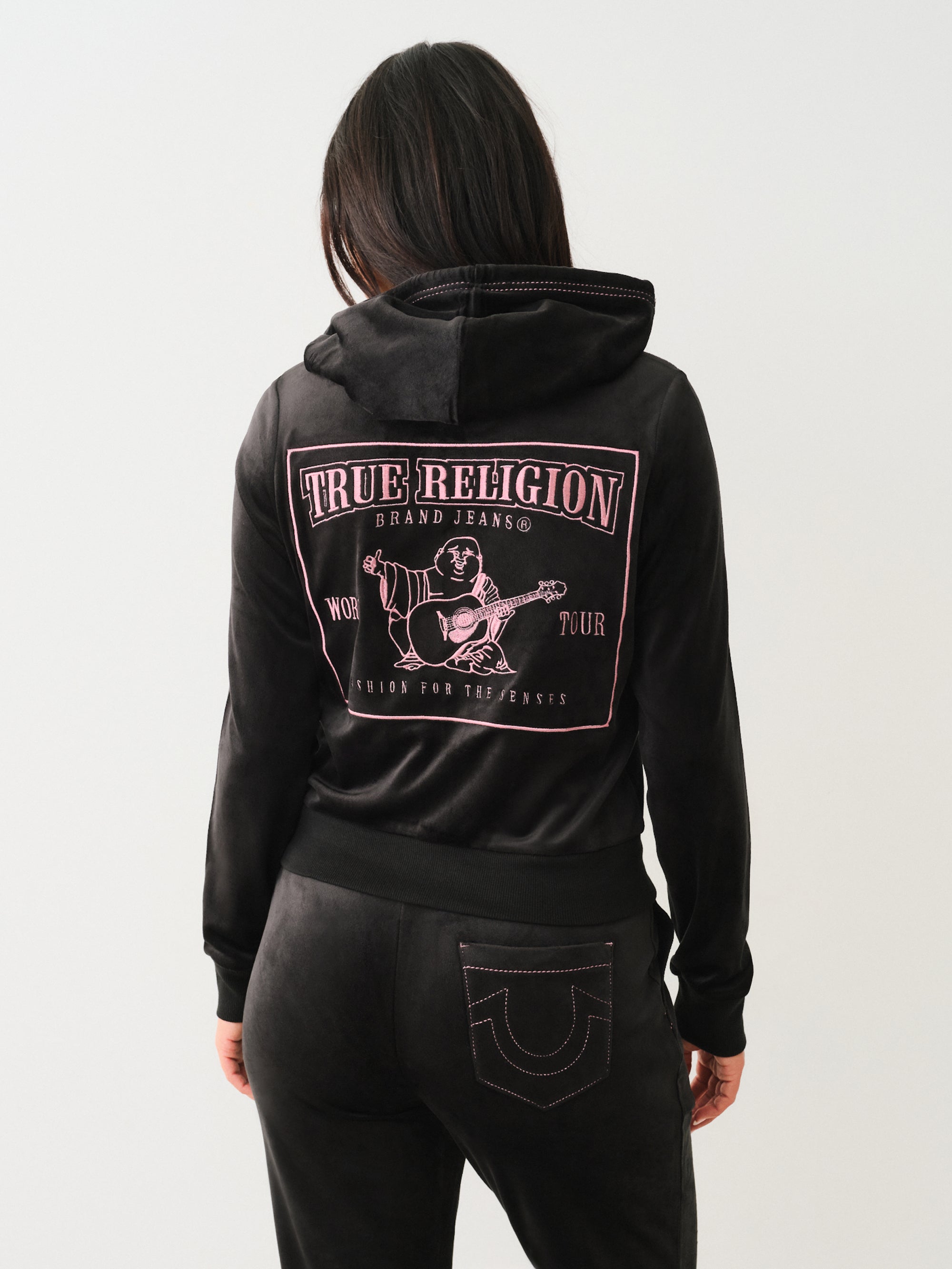 True Religion Velour Lurex Big T Zip Hoodie Jet Black – AL Capone