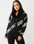 True Religion Fur Collar Aop Sweater Jet Black