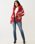 True Religion Fur Collar Aop Sweater Red Dahlia