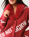 True Religion Fur Collar Aop Sweater Red Dahlia