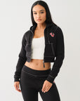 True Religion Shrunken Zip Up Hoodie Big T Black