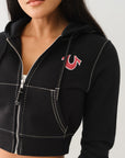 True Religion Shrunken Zip Up Hoodie Big T Black