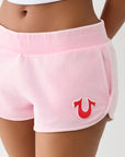 True Religion Big T Dolphin Hem Shorts Candy Pink