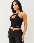 True Religion Crystl Seamless Keyhole Halter Jet Black
