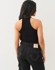 True Religion Crystl Seamless Keyhole Halter Jet Black
