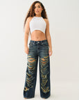 True Religion Jessie Super Baggy Jean Flap Moon Daisy W Destroy