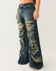 True Religion Jessie Super Baggy Jean Flap Moon Daisy W Destroy