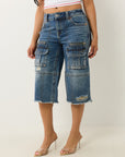 True Religion Bobbi Baggy Cargo Capris Easy Hazel W Destroy