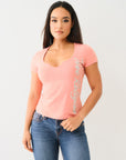 True Religion Crystal Tr V Notch Tee Burnt Coral-AL Capone Premium