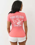 True Religion Crystal Buddha V Neck Tee Sunkist Coral