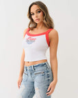 True Religion Embroidered Contrast Rib Tank White-Red