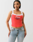 True Religion Embroidered Contrast Rib Tank Red -White