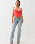 True Religion Embroidered Contrast Rib Tank Red -White
