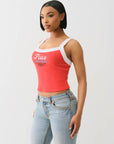 True Religion Embroidered Contrast Rib Tank Red -White