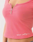 True Religion Half Zip Cap Sleeve Rib Top Sunkist Coral