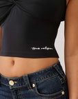 True Religion Front Twist Cap Sleeve Top Jet Black