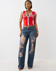 True Religion Sporty Terry Polo Top Flame Scarlet