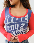 True Religion Contrast Ribbed Scoop Neck Ls Blue / Red