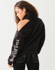 True Religion Turtle Neck Cold Shoulder Swtr Jet Black