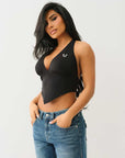 True Religion Hs Bandeau Halter Crop Top Jet Black