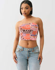 True Religion Printed Mesh Tube Top Patch Multi