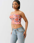 True Religion Printed Mesh Tube Top Patch Multi