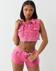 True Religion Cropped Vest Big T Sunkist Coral