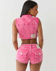 True Religion Cropped Vest Big T Sunkist Coral