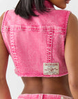 True Religion Cropped Vest Big T Sunkist Coral