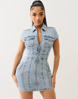 True Religion Zip Front Short Sleeve Dress Luminous Night