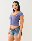 True Religion Tr V Notch Seamless Top Grey Blue